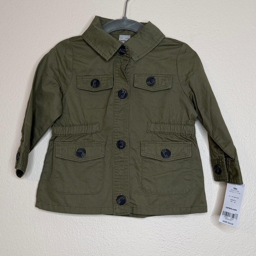 CARTER’S Girl’s Olive Green Button-Front Utility Jacket